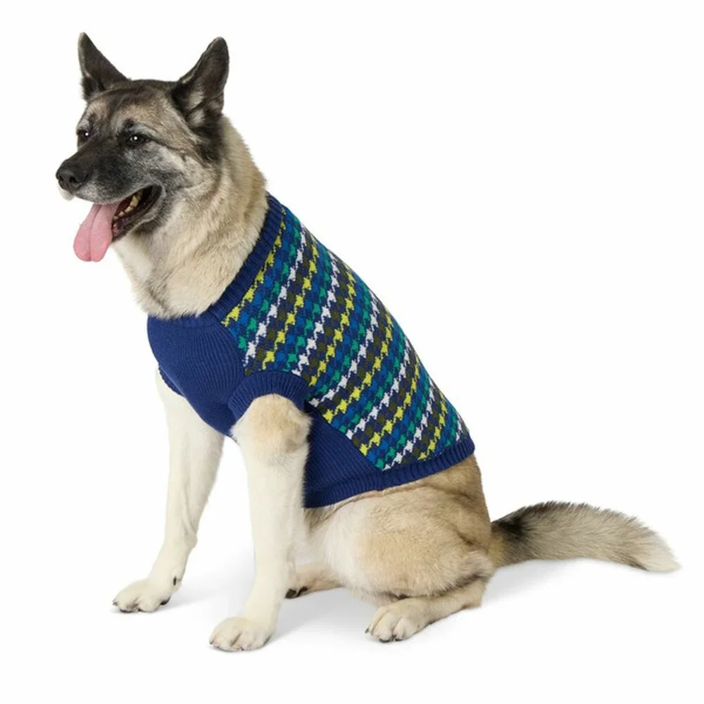 Top Paw Dog Sweater Size XS navy blue houndstooth print green yellow gray preppy